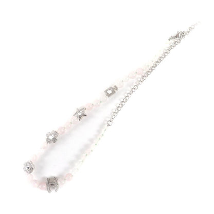 Chanel 2025 B25P Coco Mark Natural Stone Rhinestone Necklace White Pink Silver