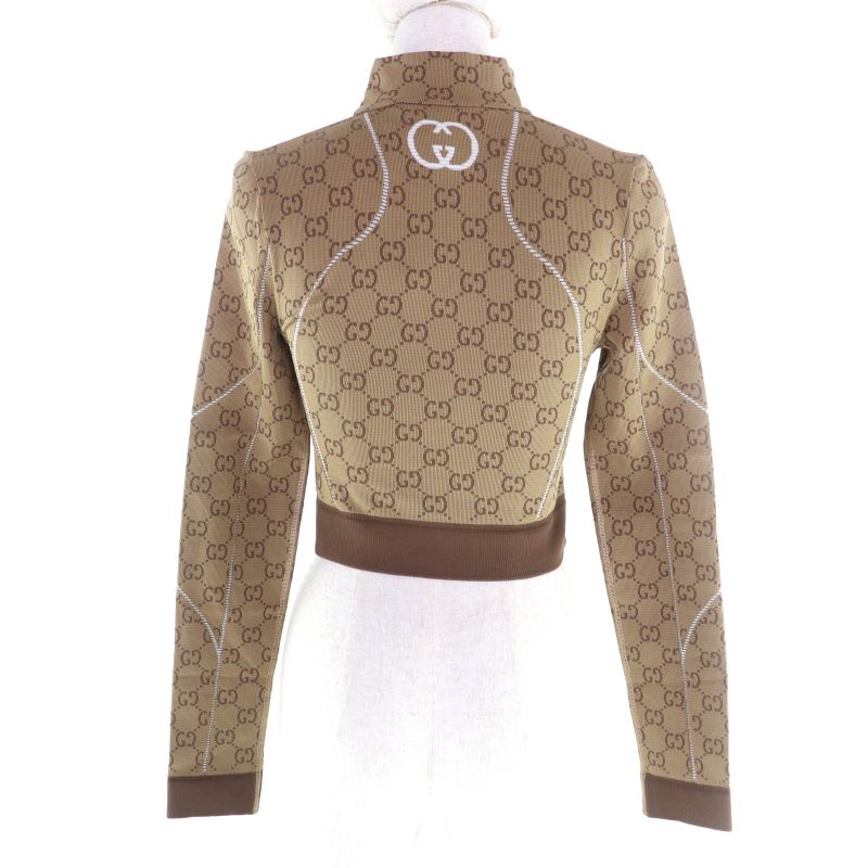 Gucci 715524 GG Pattern Half ZIP Long Sleeve Cropped Tops Brown S Made In Italy