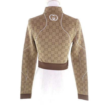 Gucci 715524 GG Pattern Half ZIP Long Sleeve Cropped Tops Brown S Made In Italy