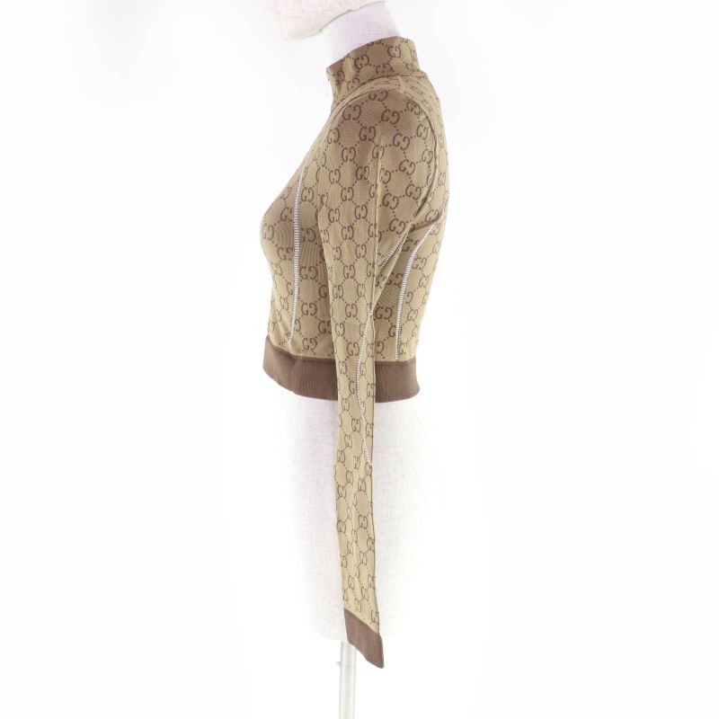 Gucci 715524 GG Pattern Half ZIP Long Sleeve Cropped Tops Brown S Made In Italy