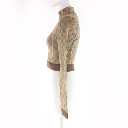 Gucci 715524 GG Pattern Half ZIP Long Sleeve Cropped Tops Brown S Made In Italy