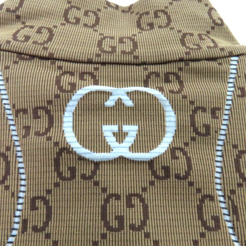 Gucci 715524 GG Pattern Half ZIP Long Sleeve Cropped Tops Brown S Made In Italy