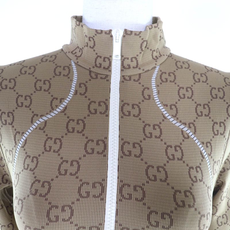 Gucci 715524 GG Pattern Half ZIP Long Sleeve Cropped Tops Brown S Made In Italy