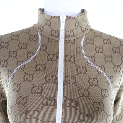 Gucci 715524 GG Pattern Half ZIP Long Sleeve Cropped Tops Brown S Made In Italy