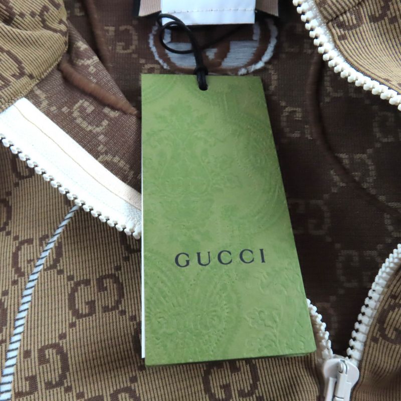 Gucci 715524 GG Pattern Half ZIP Long Sleeve Cropped Tops Brown S Made In Italy