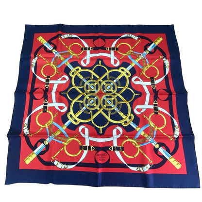 Hermes Carre 90 Scarf Eperon D'or Golden Spurs 100% Silk Navy X Red Box Included
