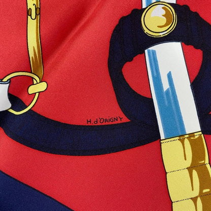 Hermes Carre 90 Scarf Eperon D'or Golden Spurs 100% Silk Navy X Red Box Included