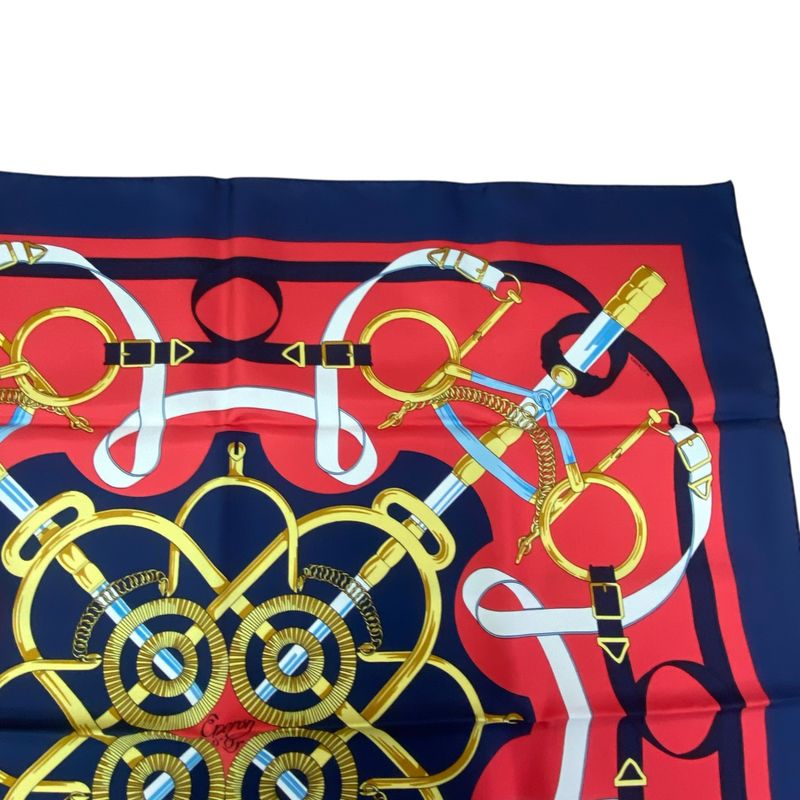 Hermes Carre 90 Scarf Eperon D'or Golden Spurs 100% Silk Navy X Red Box Included