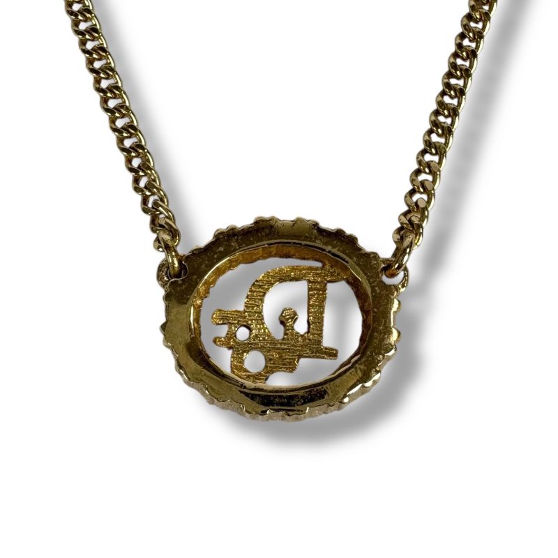 Christian Dior Rhinestone Oval Shape Necklace Gold Hardware Vintage