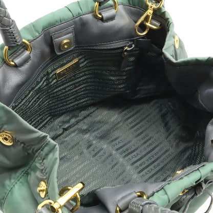Prada Gathered Ribbon Handbag Braided Handle 2WAY Shoulder Bag Nylon Ardesia