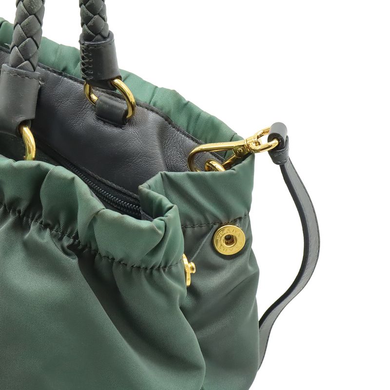 Prada Gathered Ribbon Handbag Braided Handle 2WAY Shoulder Bag Nylon Ardesia
