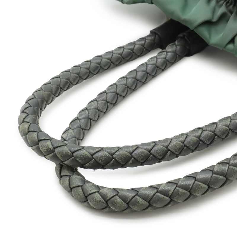 Prada Gathered Ribbon Handbag Braided Handle 2-Way Shoulder Bag Nylon Ardesia