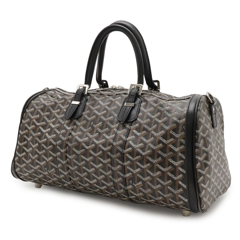 Goyard Croisjour 40 Handbag Mini Boston Bag Herringbone Pattern PVC Black Brown