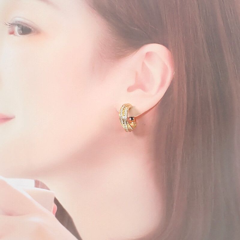 Cartier Trinity Earrings 18K Yellow Gold Diamond Ladies Classic