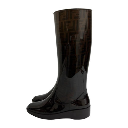 Fendi Zucca FF Logo Pattern Rubber Rain Boots Long Size 39 24.5 cm