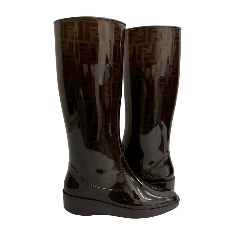 Fendi Zucca FF Logo Pattern Rubber Rain Boots Long Size 39 24.5 cm