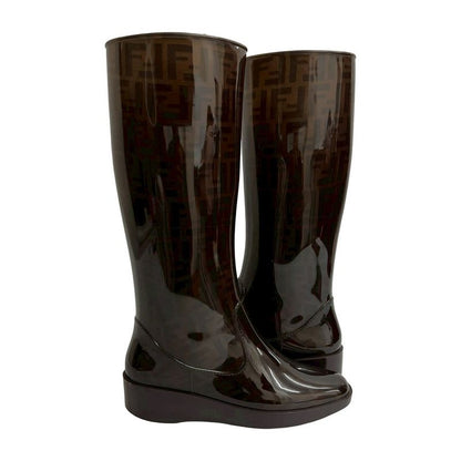 Fendi Zucca FF Logo Pattern Rubber Rain Boots Long Size 39 24.5 cm