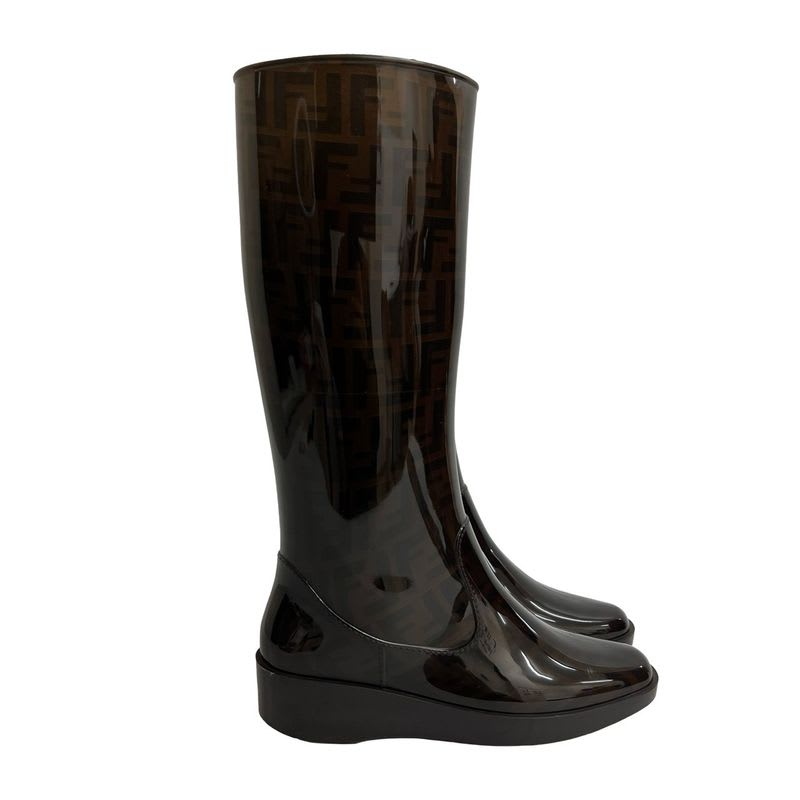 Fendi Zucca FF Logo Pattern Rubber Rain Boots Long Size 39 24.5 cm