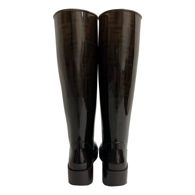 Fendi Zucca FF Logo Pattern Rubber Rain Boots Long Size 39 24.5 cm