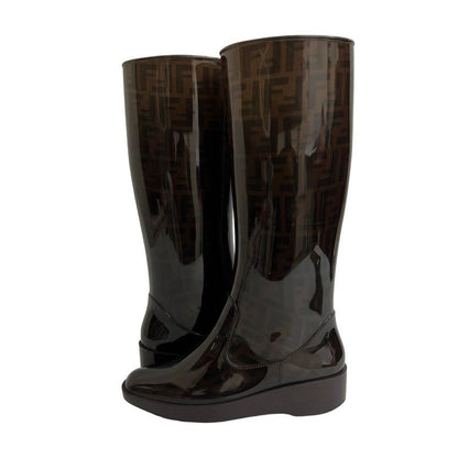 Fendi Zucca FF Logo Pattern Rubber Rain Boots Long Size 39 24.5 cm