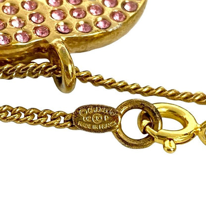 Chanel Coco Mark Motif GP Rhinestone Chain Necklace Pendant 02P