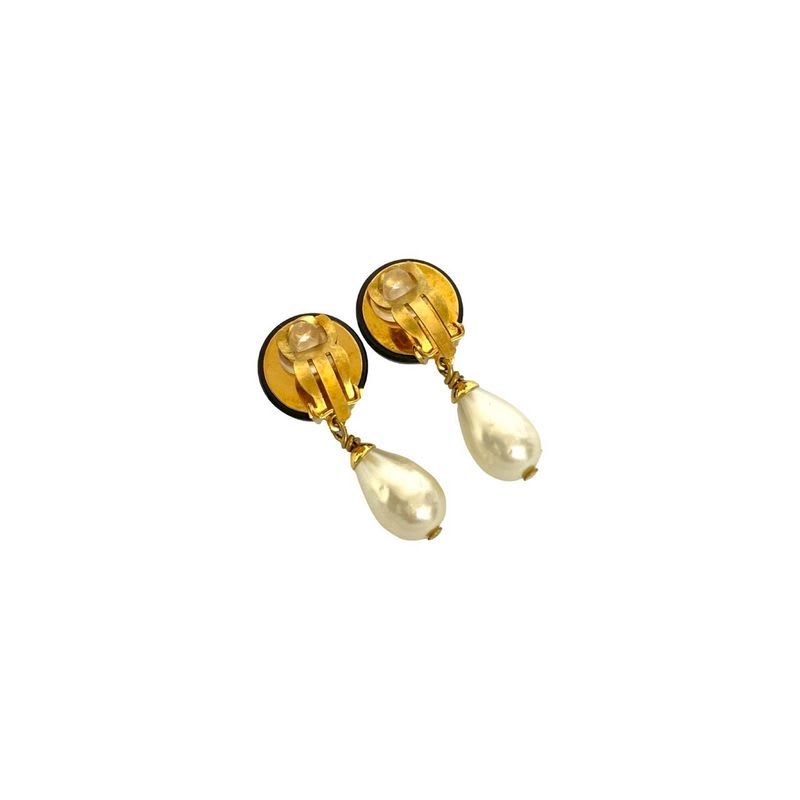 Chanel Vintage Coco Mark GP Fake Pearl Earrings Ear Cuff Accessory 96P