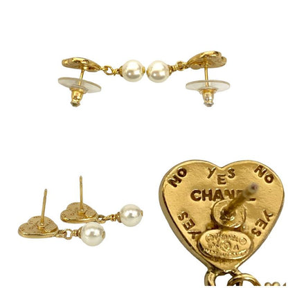Chanel Coco Mark Heart Motif GP Fake Pearl Earrings Accessories 04A