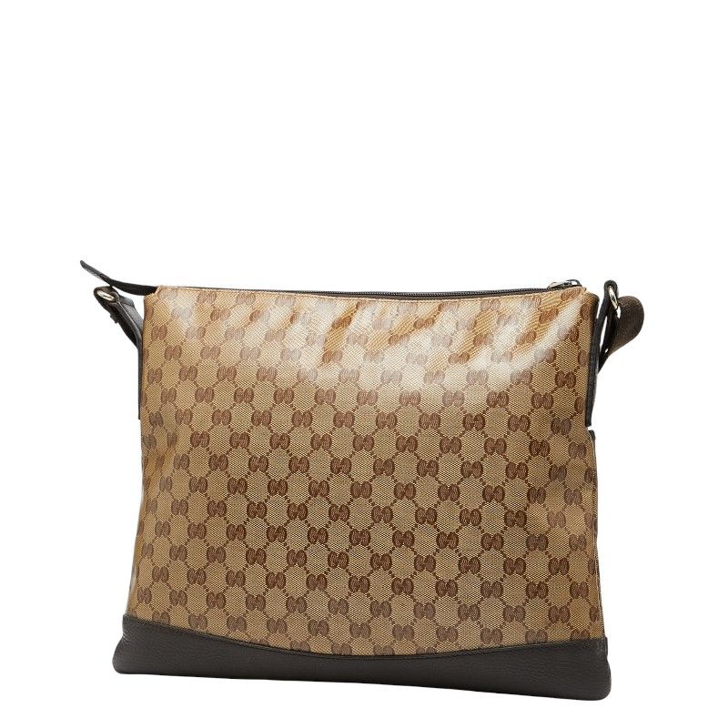 Gucci GG Crystal Crossbody Shoulder Bag Beige Brown PVC Leather Women's
