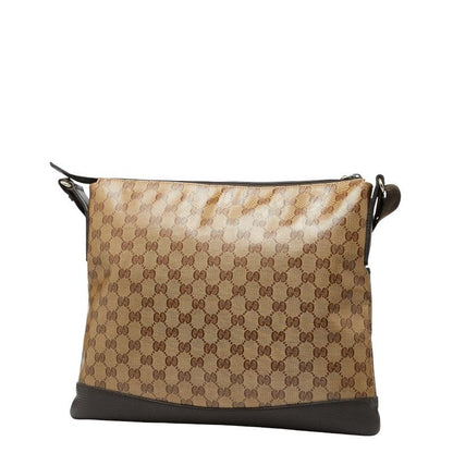 Gucci GG Crystal Crossbody Shoulder Bag Beige Brown PVC Leather Women's