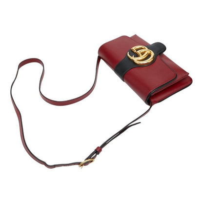 Gucci Ggmarmont Ally Crossbody Shoulder Bag 550129 Red Black Leather Women's