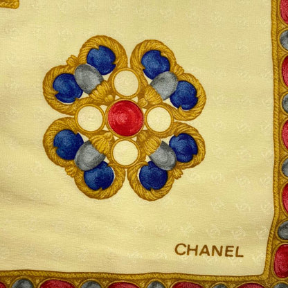 Chanel Scarf Large Silk Logo Coco Mark Yellow