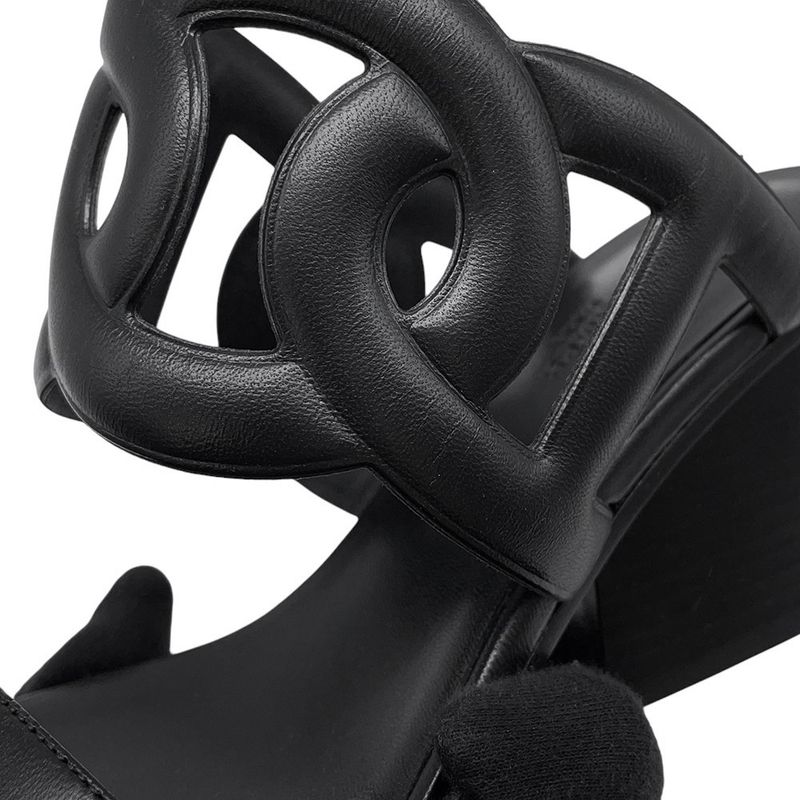 Hermes Sandals Lipari 70 Leather 38.5 Black