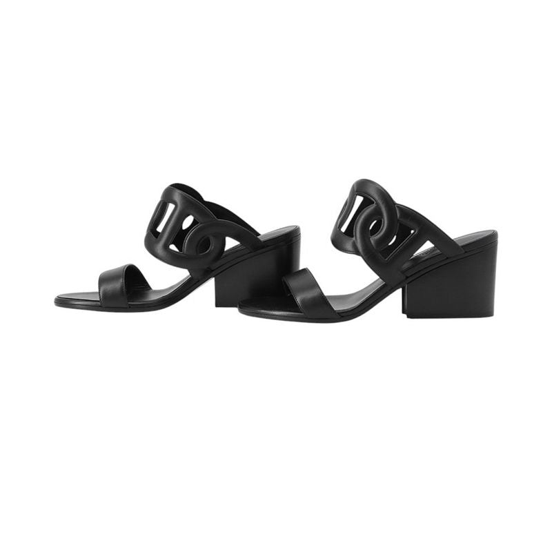 Hermes Sandals Lipari 70 Leather 38.5 Black