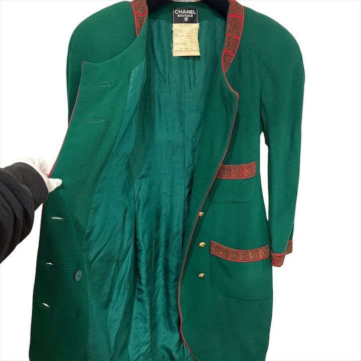 Chanel Super CC Logo Button Vintage Coat Jacket Green