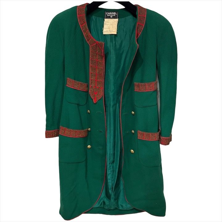 Chanel Super CC Logo Button Vintage Coat Jacket Green