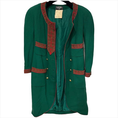 Chanel Super CC Logo Button Vintage Coat Jacket Green
