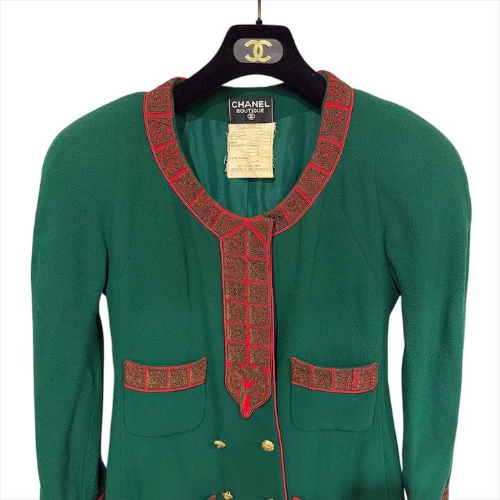 Chanel Super CC Logo Button Vintage Coat Jacket Green
