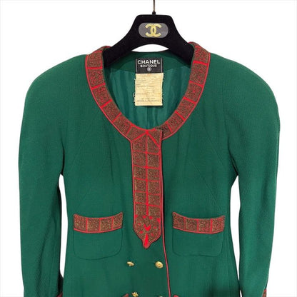 Chanel Super CC Logo Button Vintage Coat Jacket Green