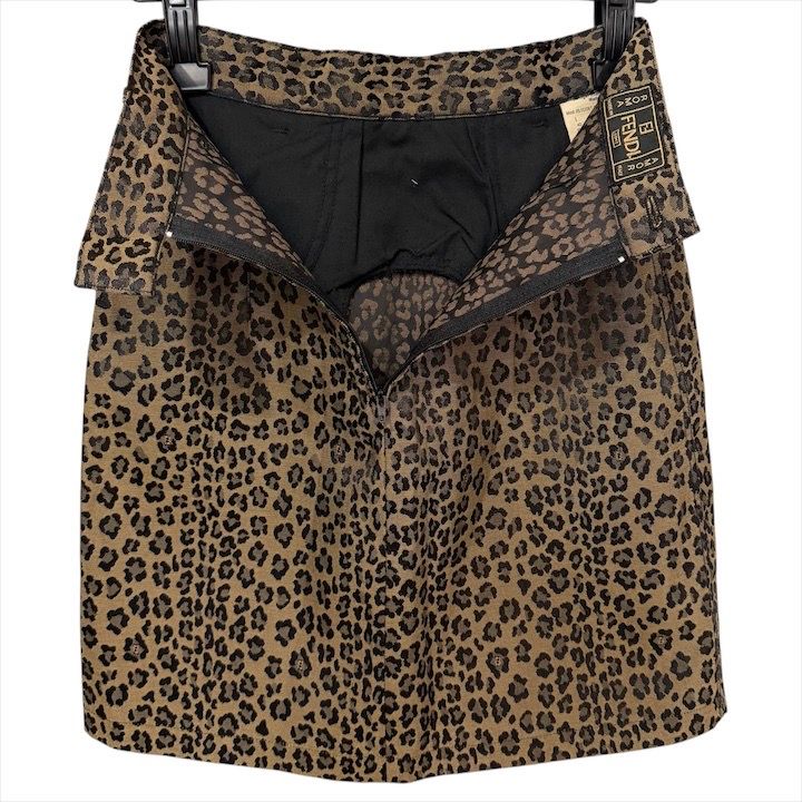 Fendi Leopard Pattern 40 Trapezoid Mini Skirt Brown