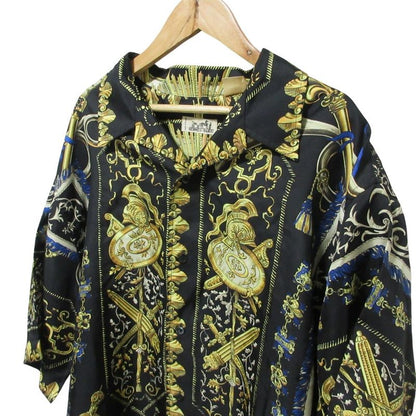 Hermes Lvdovicvs Magnvs Silk Shirt Size 40 Black Men's Women's Used