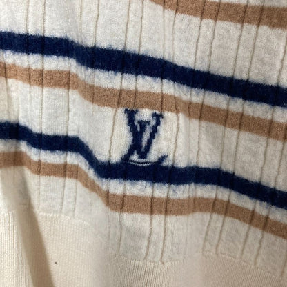 Louis Vuitton Striped Collar Polo Knit Sweater M Size Ivory Ladies Used