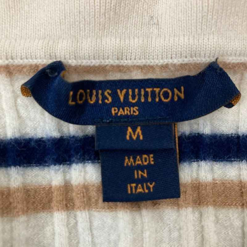 Louis Vuitton Striped Collar Polo Knit Sweater M Size Ivory Ladies Used