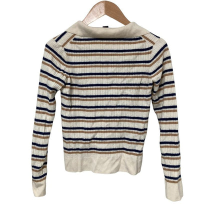Louis Vuitton Striped Collar Polo Knit Sweater M Size Ivory Ladies Used