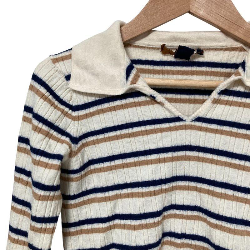 Louis Vuitton Striped Collar Polo Knit Sweater M Size Ivory Ladies Used
