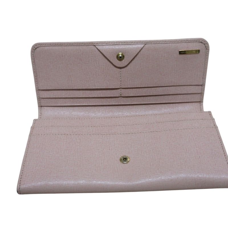 Fendi Leather Logo Plate Bifold Long Wallet 8m0251-00f09 Fondk Pink Ladies