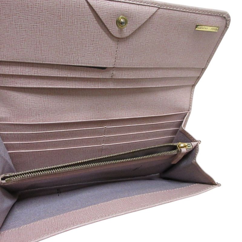 Fendi Leather Logo Plate Bifold Long Wallet 8m0251-00f09 Fondk Pink Ladies