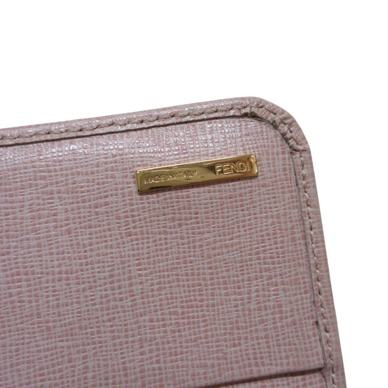 Fendi Leather Logo Plate Bifold Long Wallet 8m0251-00f09 Fondk Pink Ladies