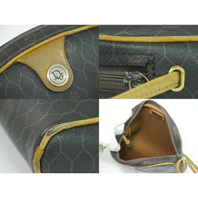 Christian Dior Honeycomb Pattern Shoulder Bag Pochette Black