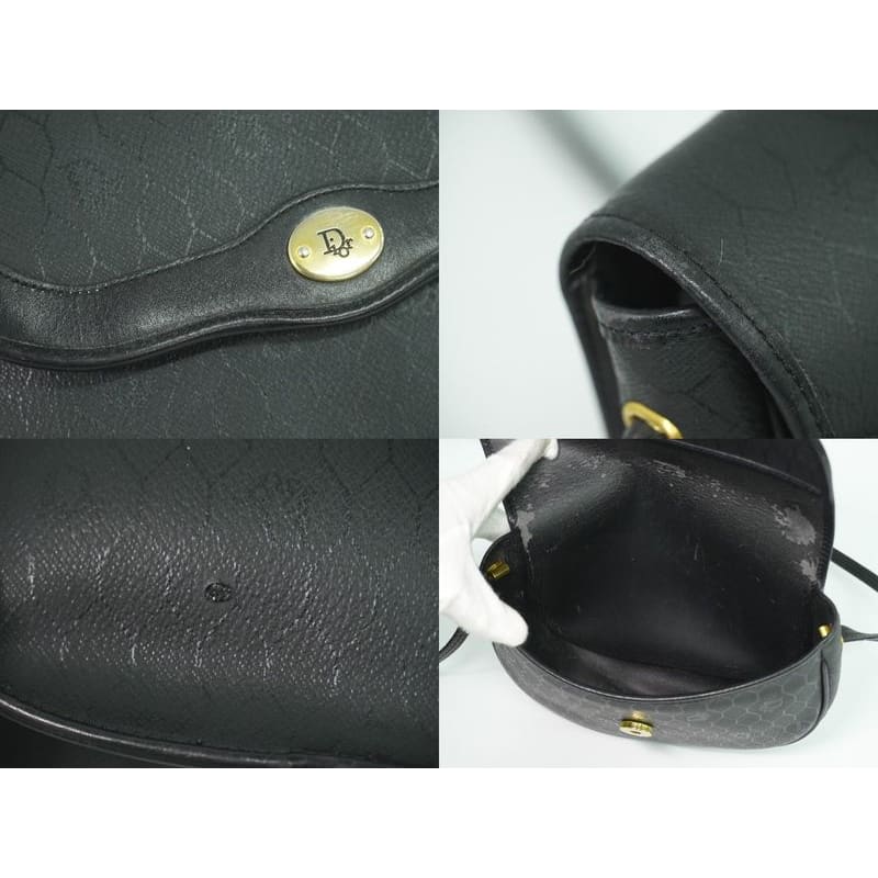 Christian Dior Honeycomb Pattern Shoulder Bag Pochette Black
