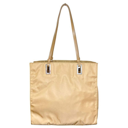 Prada Triangle Logo Plate Leather Handle Nylon Tote Bag Br1566 Beige